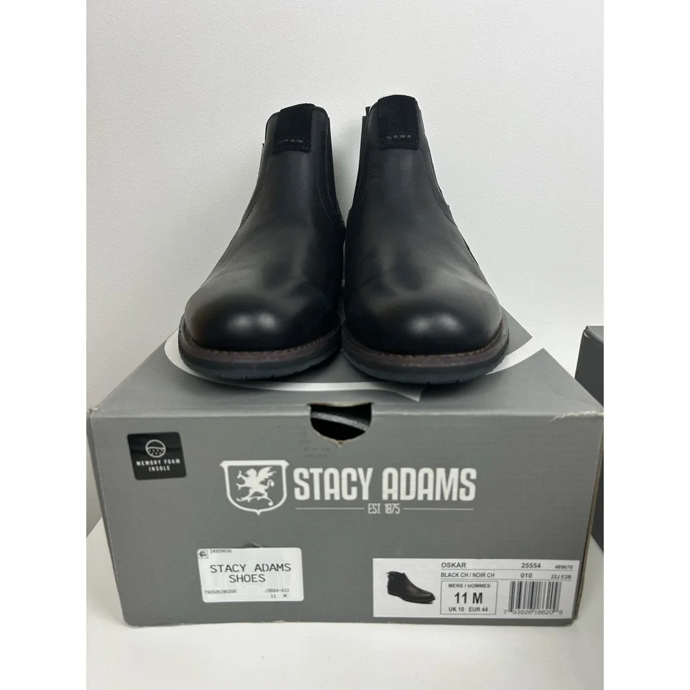 Stacy Adams Men's Oskar Plain Toe Chelsea Boot Black Leather 25554 Size 11 M